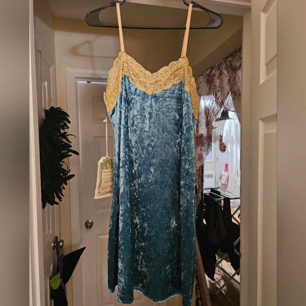 NWT Aratta Velvet Cami Mini Dress w/ Lace Trim